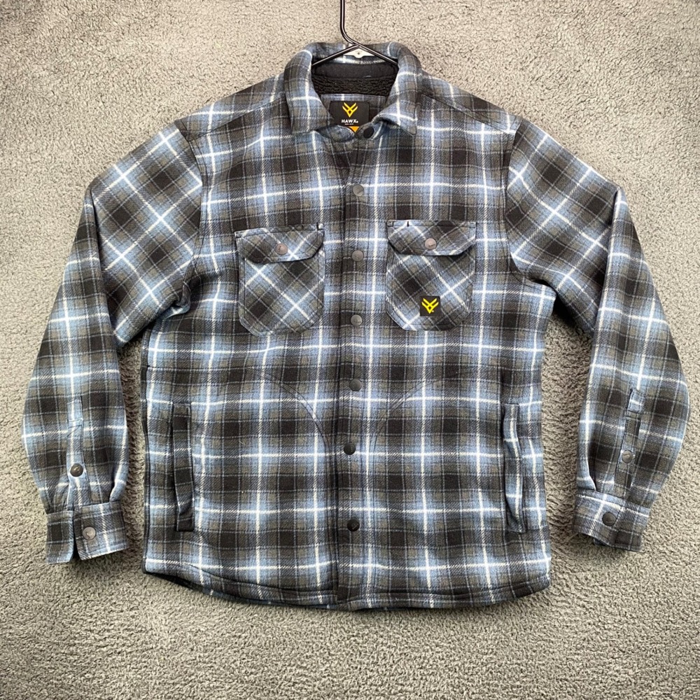 HAWX‎ Work Gear Mens Blue Plaid Sherpa Lined Flannel Shirt Jacket Small S